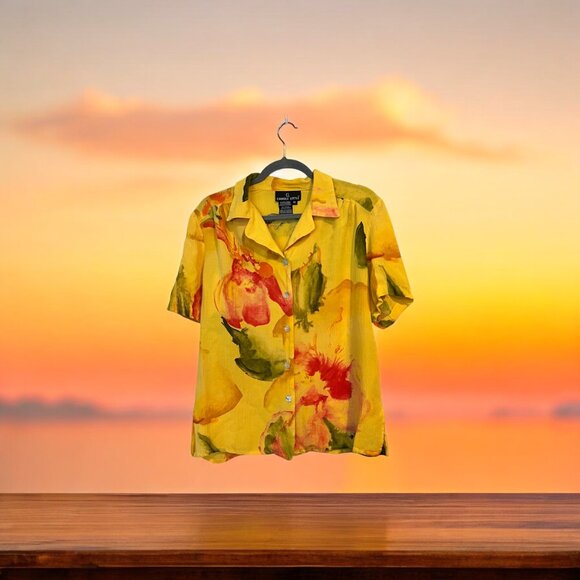 Vintage 80s Carole Little Yellow Flower Blouse - Picture 3 of 9